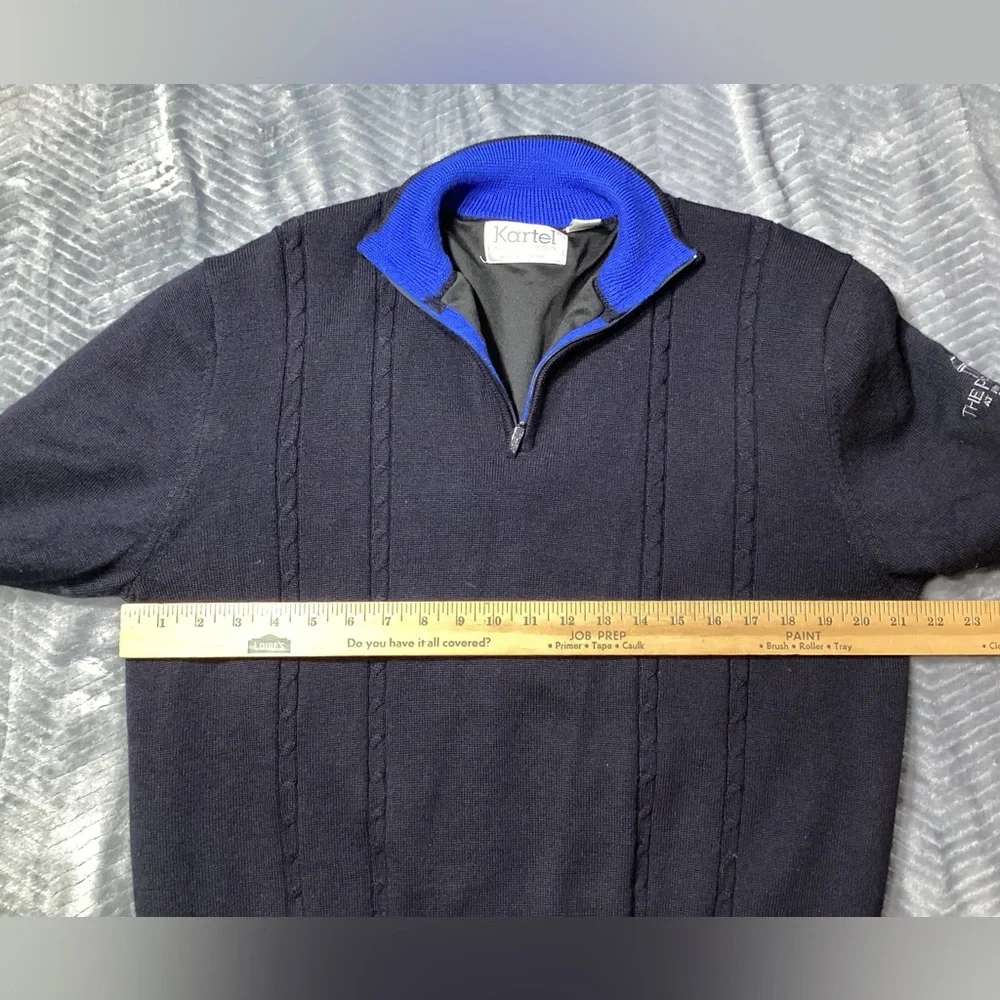 Mens Kartel Wool Blend Windbreaker 1/4 Zip Golf Sweater Pullover Navy Large‎
